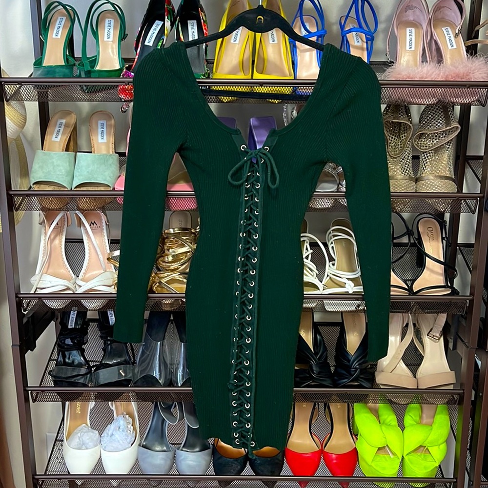 ➰Never Boring Lace-Up Dress (Hunter-Green)➰